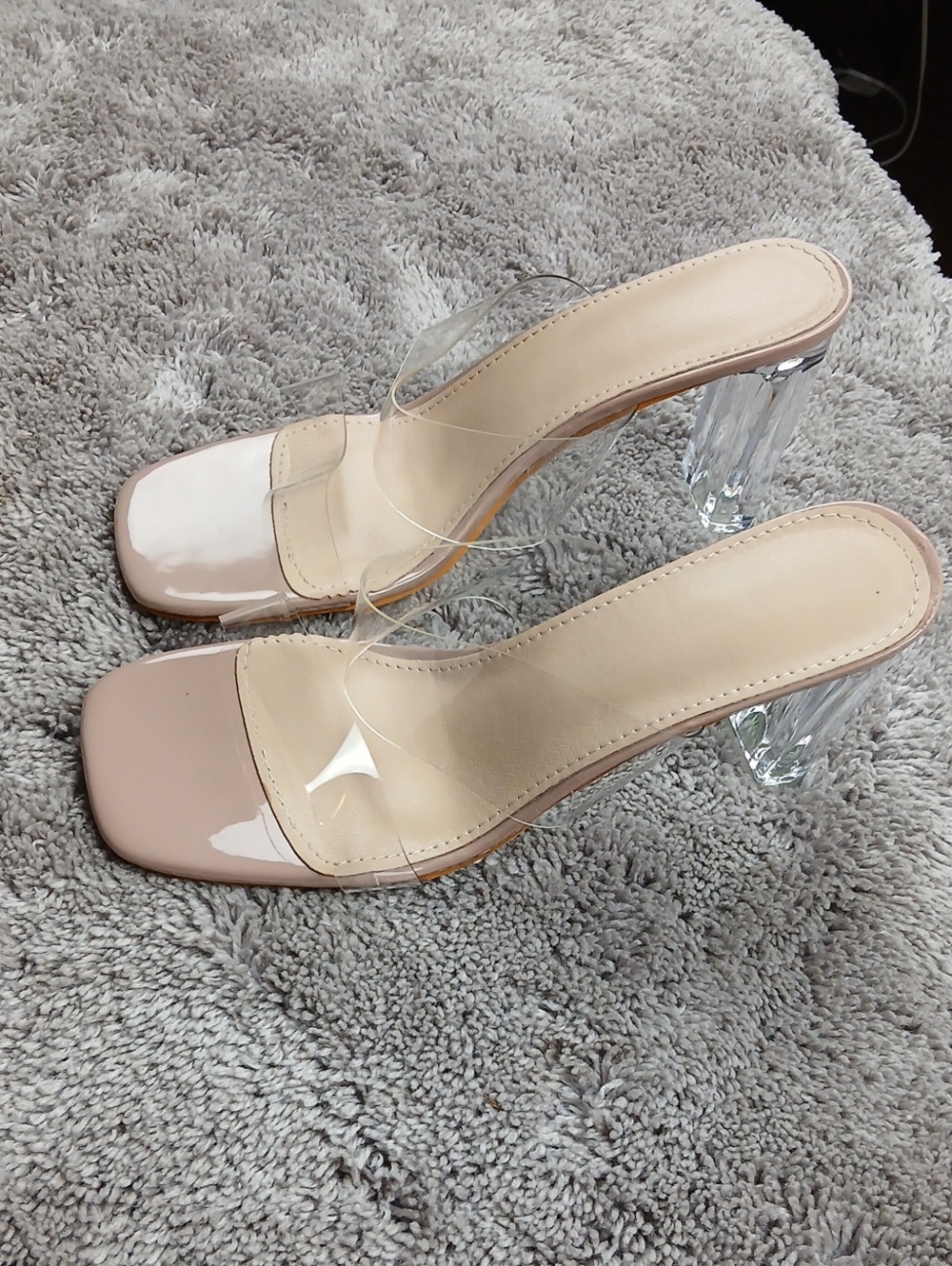 Unbranded Clear Lucite Block Heel Slide Mules Square Toe Sandals Size 9